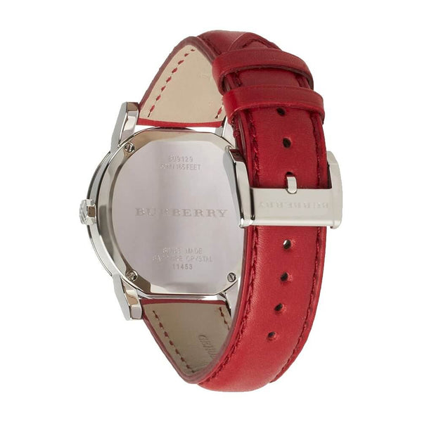 Burberry BU9129 White Silver Dial Red Leather Ladies - WATCH ACES