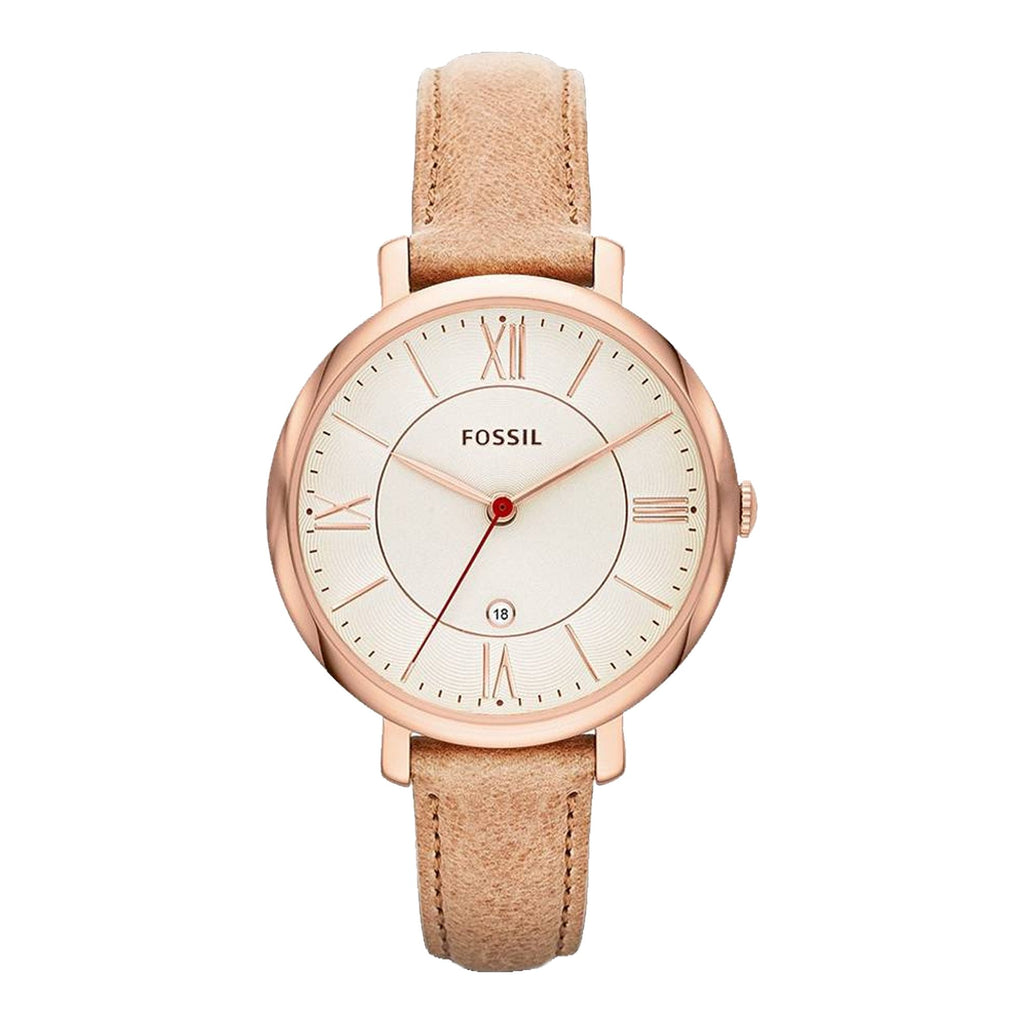 Fossil Jacqueline White Dial Camel Leather Strap Ladies Watch ES3487