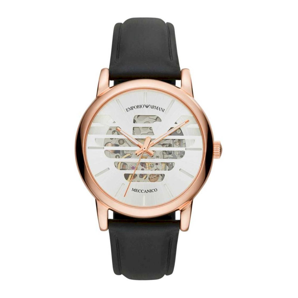 Emporio Armani Three-Hand Black Leather Watch