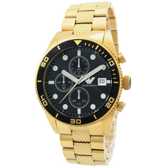 Armani Sport Chronograph Gold-tone Steel Black Dial Men's watch #AR5857