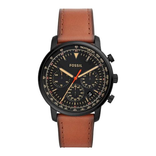 Fossil Goodwin Chronograph Black Dial Leather Strap Men's Watch FS5501