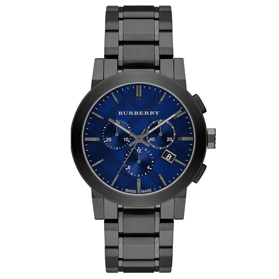 Burberry Chronograph Blue Dial Dark Grey Ion-plated Men's Watch BU9365