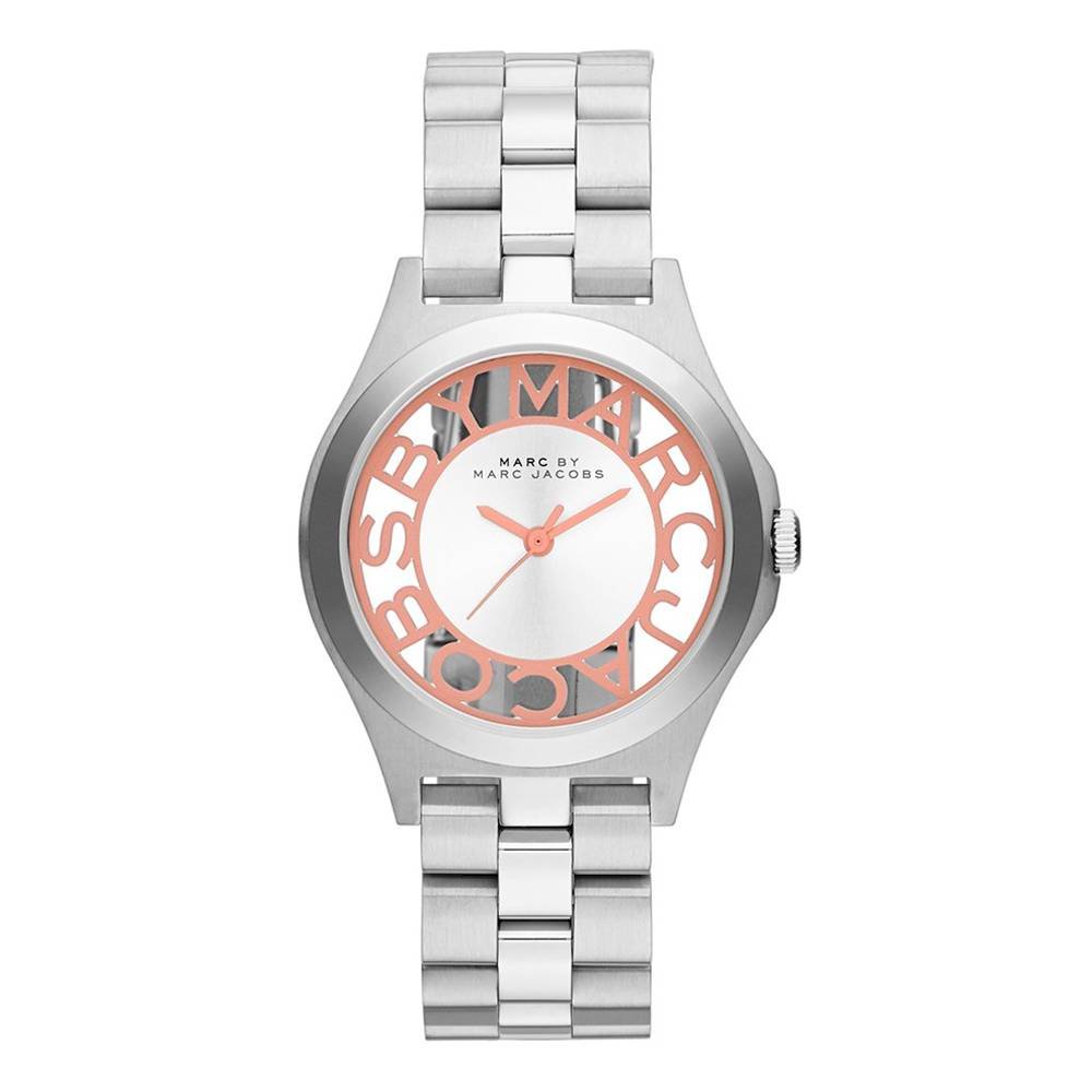 Marc by March Jacobs Henry Skeleton Silver Tone Link Pink Watch