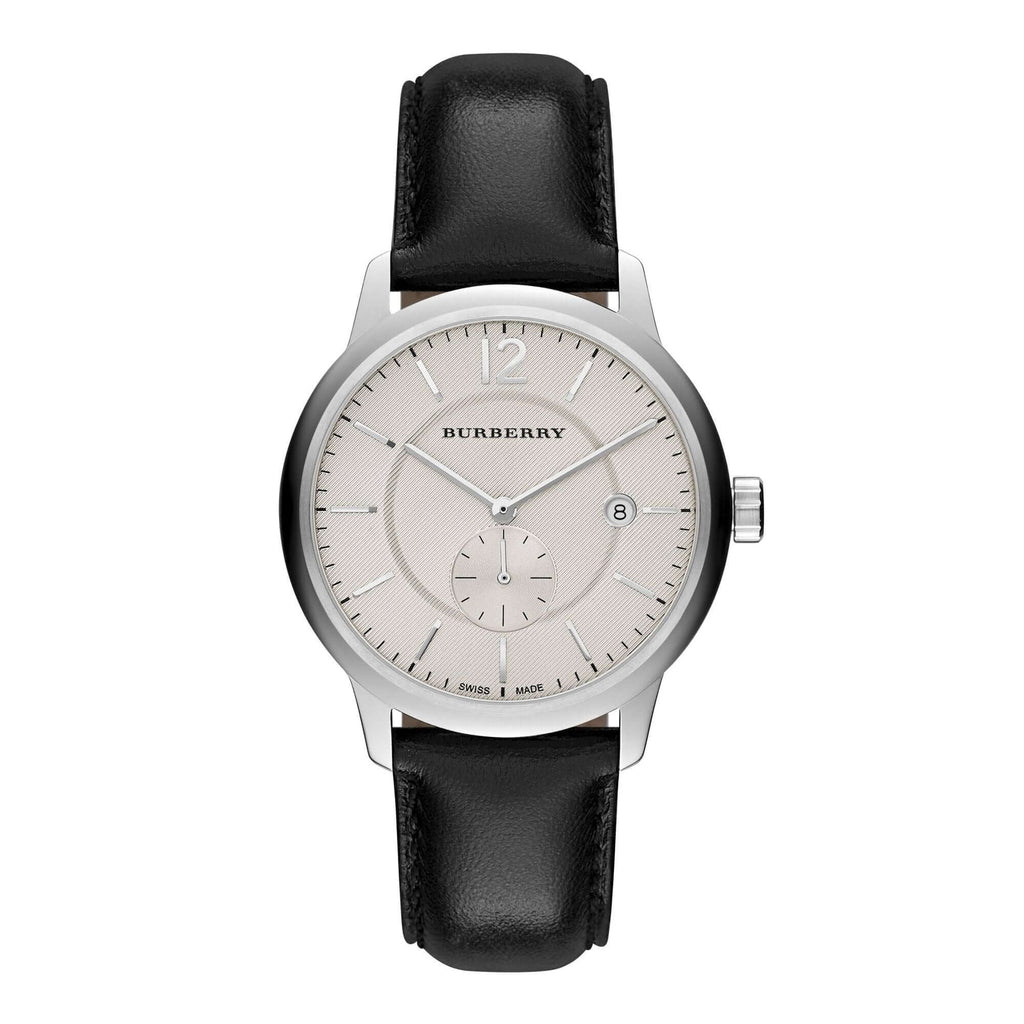 Classic Round Beige Dial Black Leather Men's Watch
