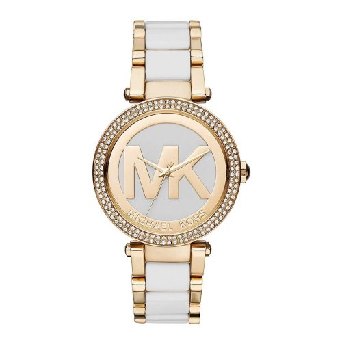Michael Kors Parker Gold-Tone and White Acetate Ladies Watch MK6313