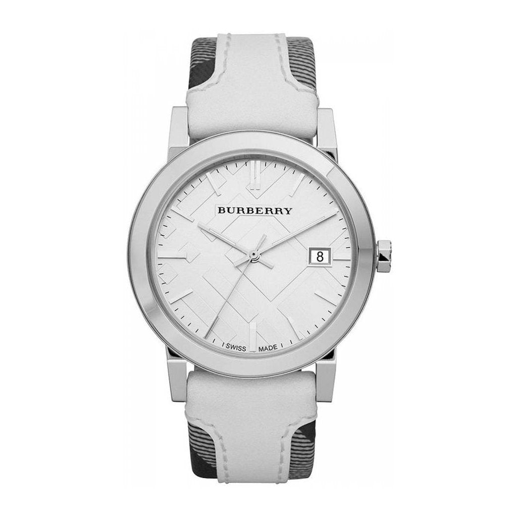 Burberry White Sunray Dial Trench Check White Leather Strap Unisex Watch BU9019 4051432468568 - Watches - JomashopBurberry White Sunray Dial Tr