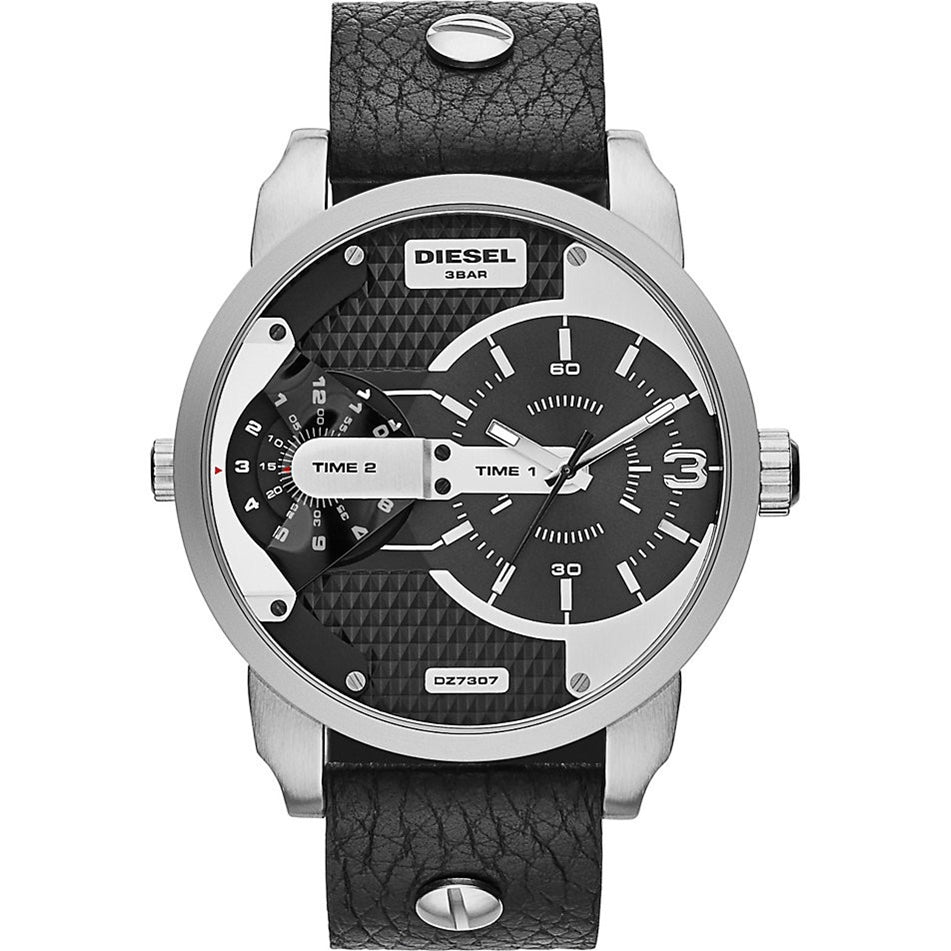 Diesel Mini Daddy Black Dial Black Leather Men's Watch DZ7307