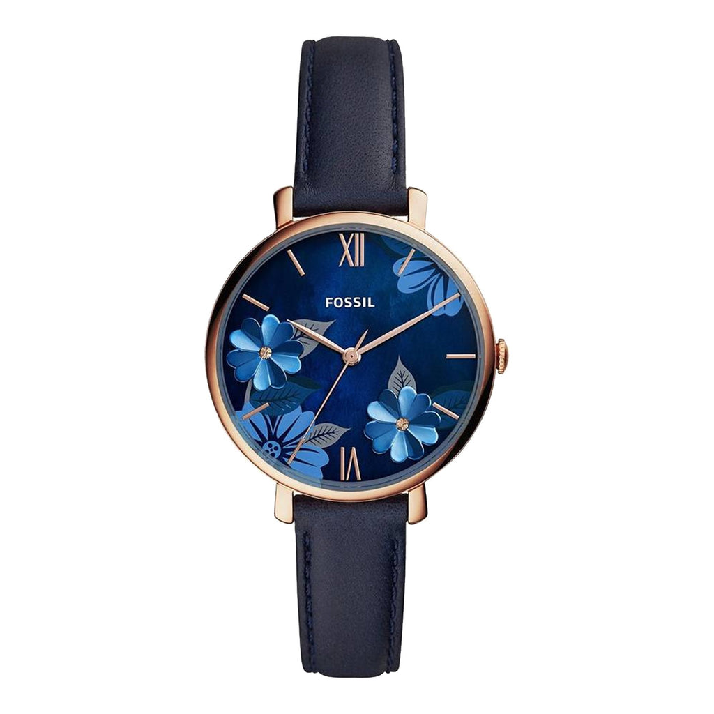 Fossil Women's Jacqueline Floral Dial Navy Leather Watch (ES4673)