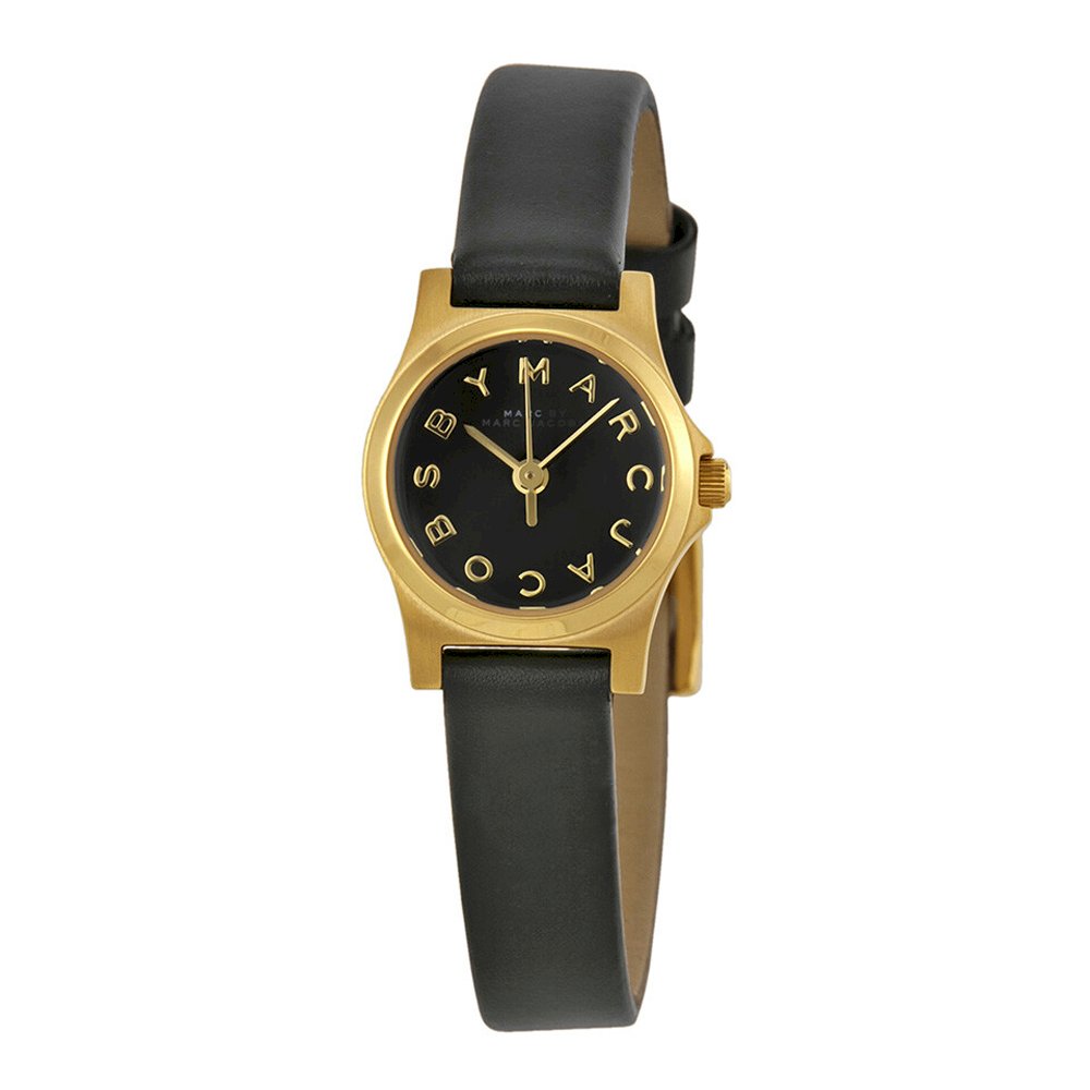 Marc by Marc Jacobs MBM1240 Women's Henry Dinky Black Dial Yellow Gold Steel Black Leather Strap Watch