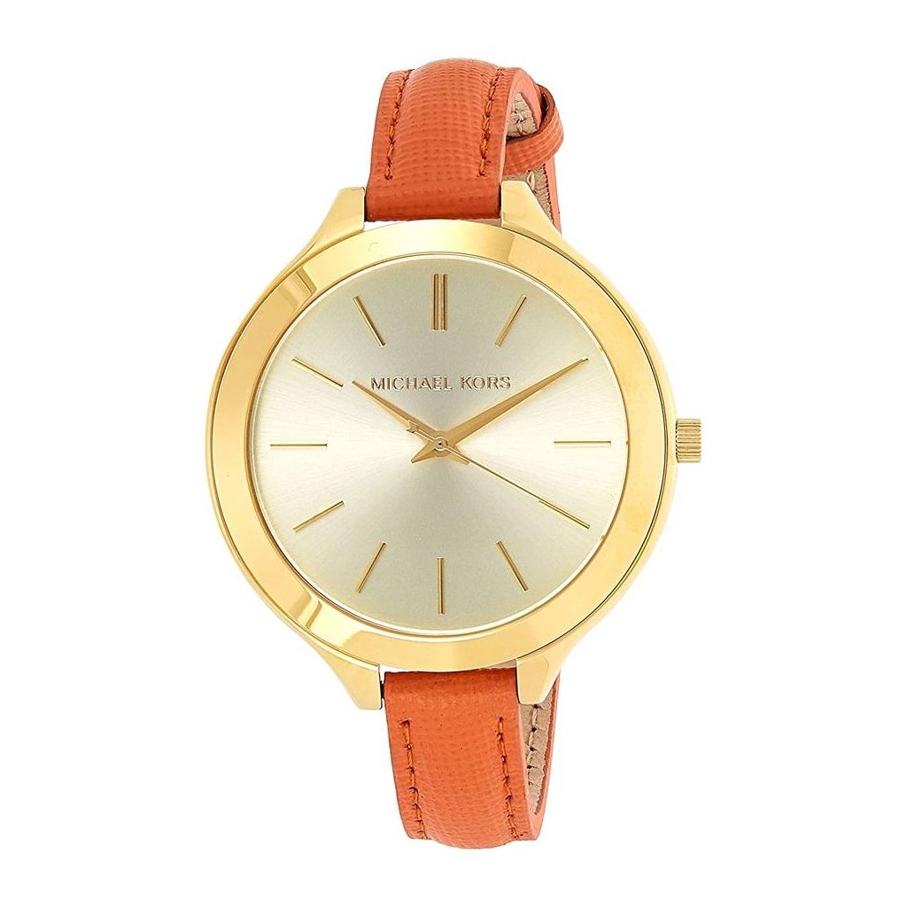 Slim Runway Gold-tone Orange Leather Strap Ladies Watch