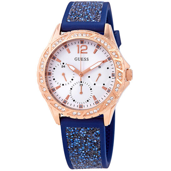 Guess Swirl Crystal White Dial Ladies Watch W1096L4