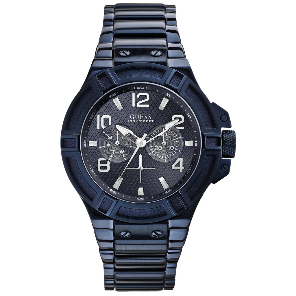GUESS Men's W0218G4 Rigor Iconic Blue Plated Multi-Function Watch