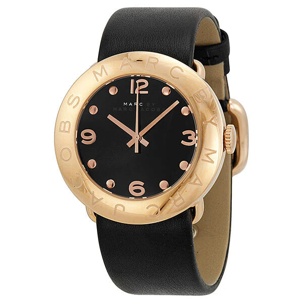 Marc by Marc Jacobs Black Dial Black Leather Ladies Watch MBM1225