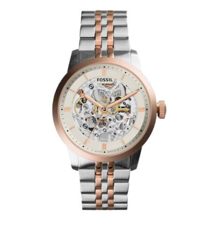 Band material: Stainless Steel,Band colour: Two-tone (Silver-tone and Rose Gold-tone),Band width: 20 mm ,Case size: 40 mm ,Case thickness: 11 mm ,Case material: Stainless Steel,Clasp: Fold Over with Safety Release ,Dial colour: Beige Skeleton,Water resist