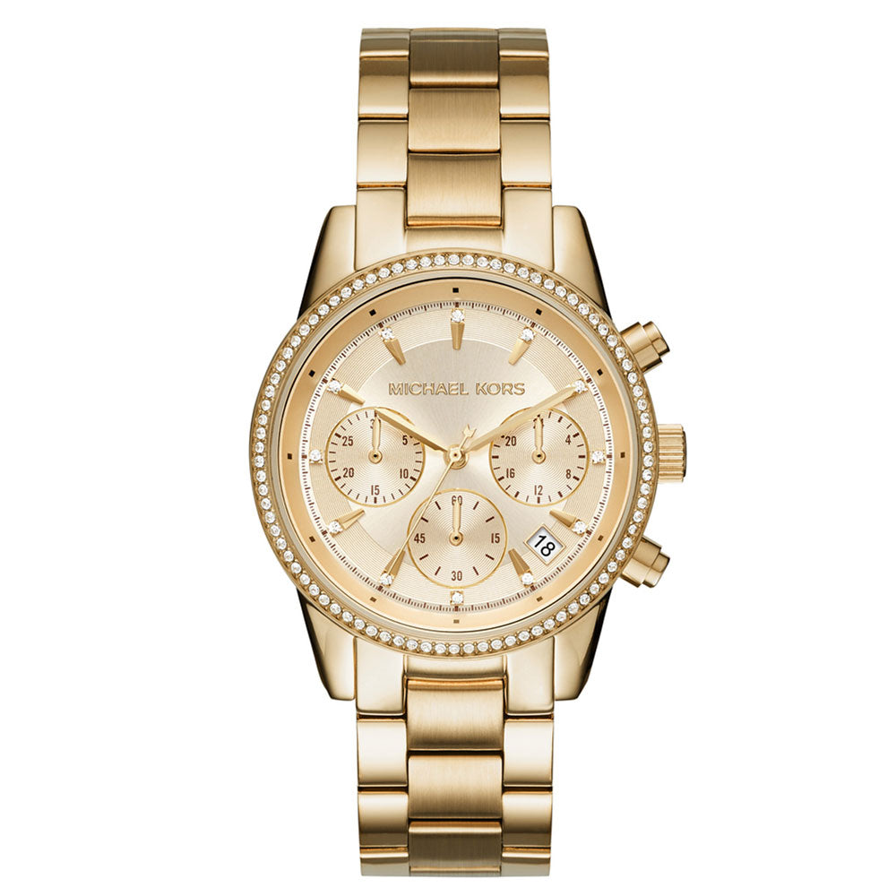 Michael Kors Ritz Chronograph Gold Dial Ladies Watch MK6356