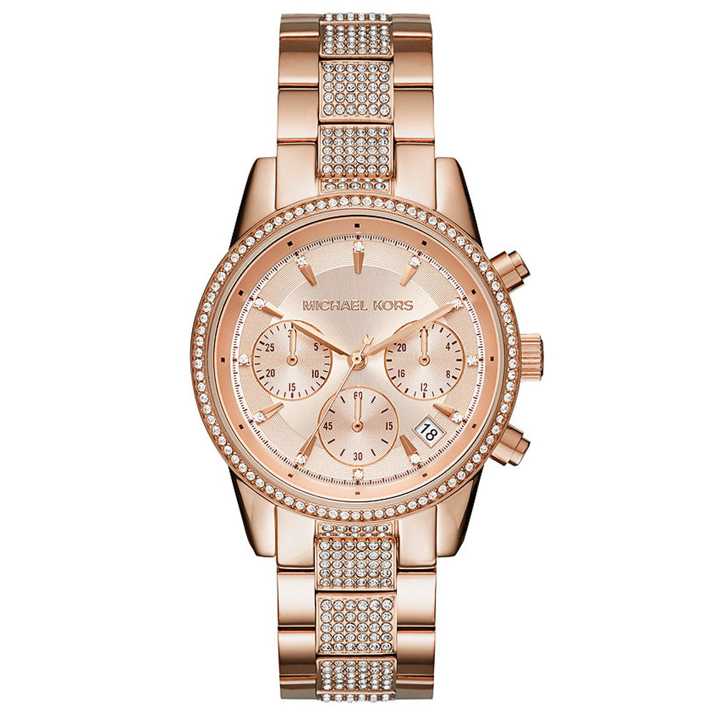 Michael Kors Women's Ritz Stainless Steel Watch With Crystal Topring MK6485